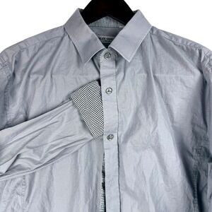 ALEX VANDO Mens Gray Long Sleeve Dress Shirt XL Button Down Gingham Trim